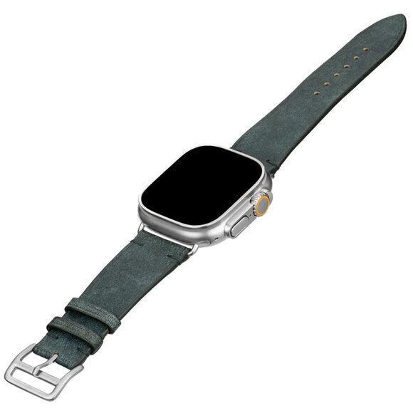 Slim Shark Leather Watch Band – Unisex Style - Deep Pine Color